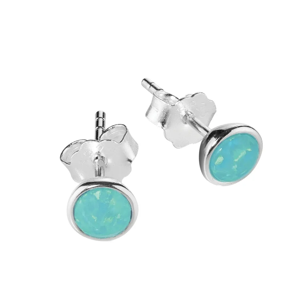 Earring - Silver Opalite Bezel Set Studs