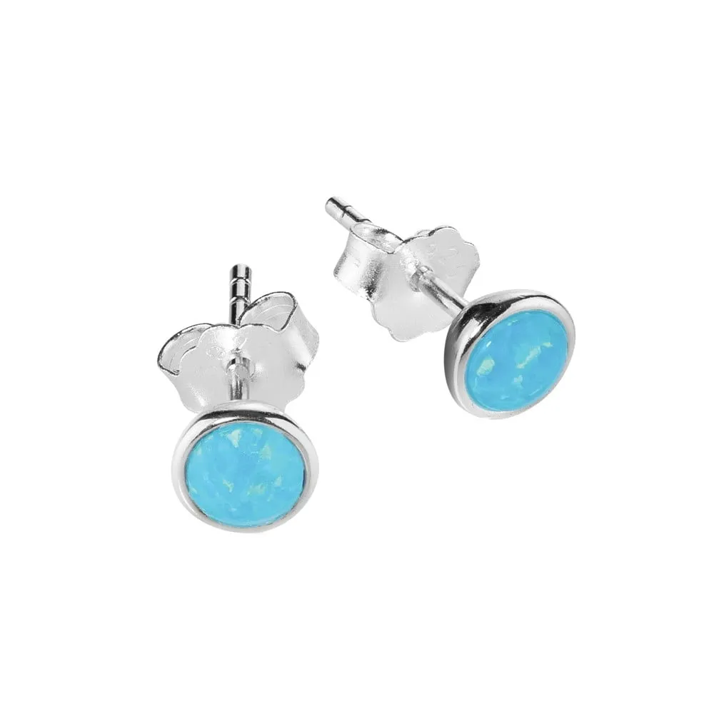 Earring - Silver Opalite Bezel Set Studs