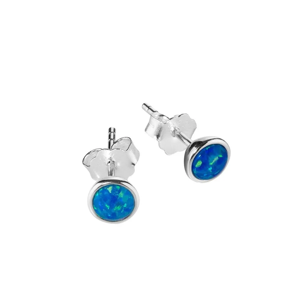 Earring - Silver Opalite Bezel Set Studs