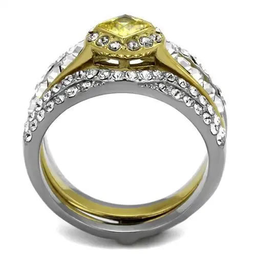 Elegant Two-Tone Gold Stainless Steel Ring with Topaz CZ - A Valentine's Masterpiece, Romantic Accessory, Luxury Fashion Ring