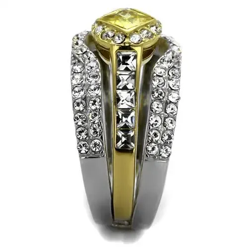 Elegant Two-Tone Gold Stainless Steel Ring with Topaz CZ - A Valentine's Masterpiece, Romantic Accessory, Luxury Fashion Ring
