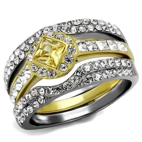 Elegant Two-Tone Gold Stainless Steel Ring with Topaz CZ - A Valentine's Masterpiece, Romantic Accessory, Luxury Fashion Ring