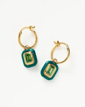 Enamel & Stone Charm Mini Hoop Earrings | 18ct Gold Vermeil/Green Cubic Zirconia