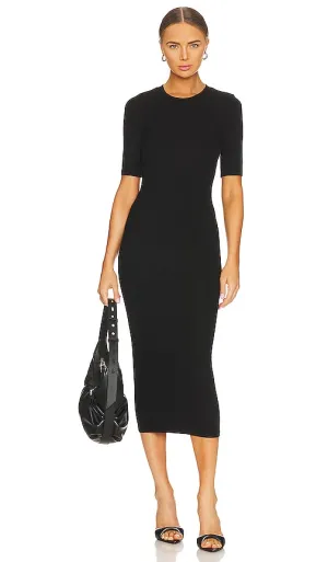 Enza Costa Half Sleeve Crew Midi Dress in Black