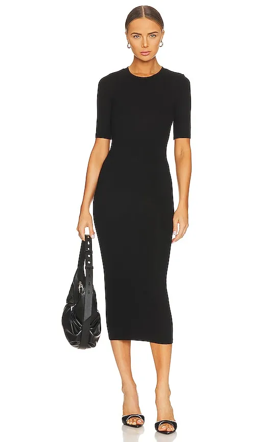 Enza Costa Half Sleeve Crew Midi Dress in Black