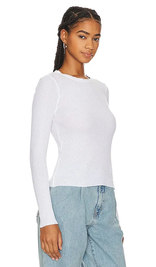 Enza Costa Scalloped Long Sleeve Crew in White