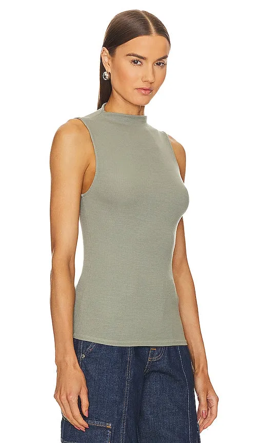 Enza Costa Silk Knit Rib Sleeveless Mockneck in Green