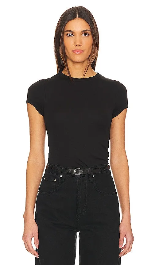 Enza Costa Supima Cotton Cap Sleeve Crew in Black