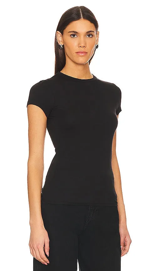 Enza Costa Supima Cotton Cap Sleeve Crew in Black