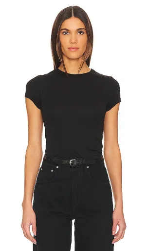 Enza Costa Supima Cotton Cap Sleeve Crew in Black