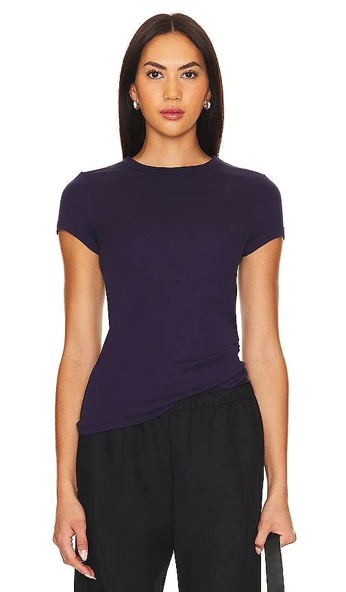 Enza Costa Supima Cotton Cap Sleeve Crew in Navy