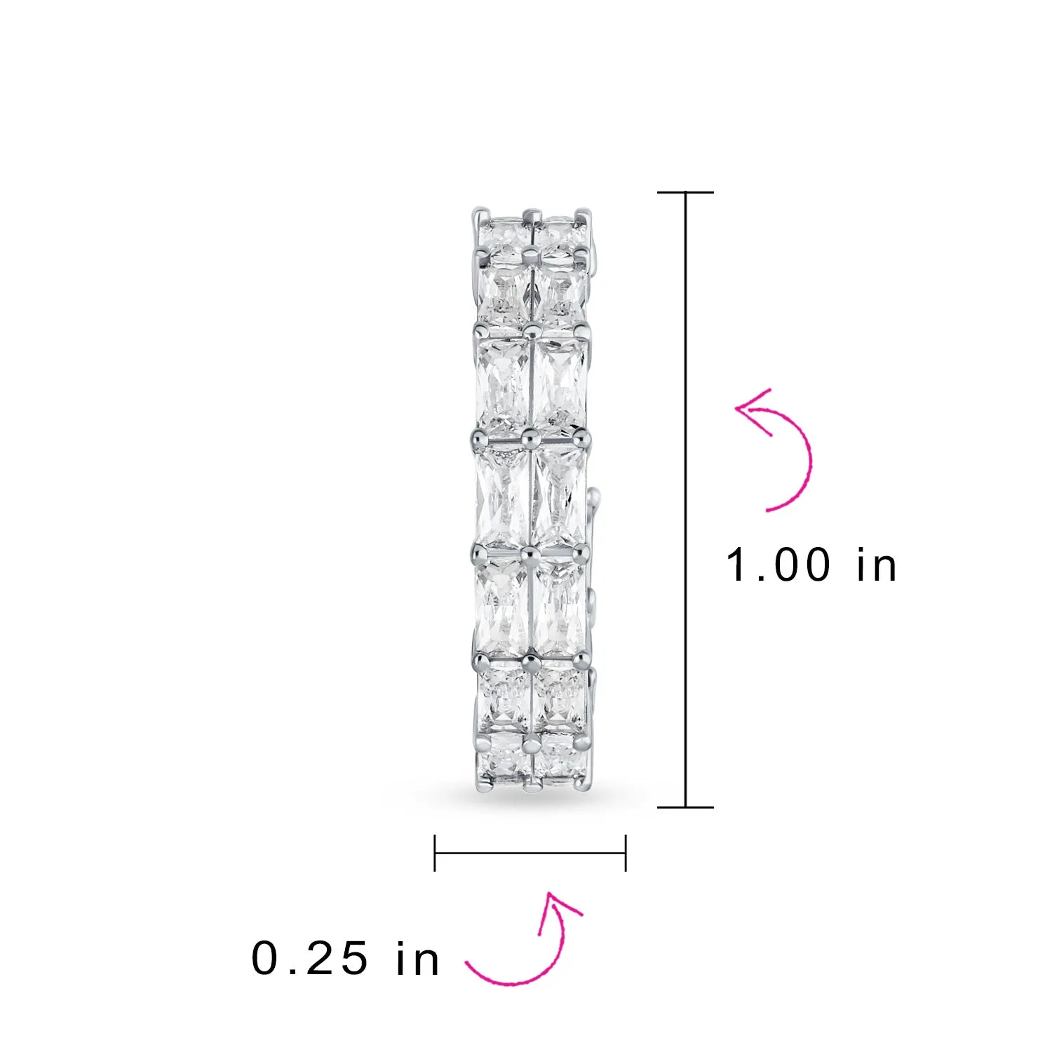Eternity Emerald Cut AAA CZ Hoop Earrings Gold Silver Plated 1" Dia