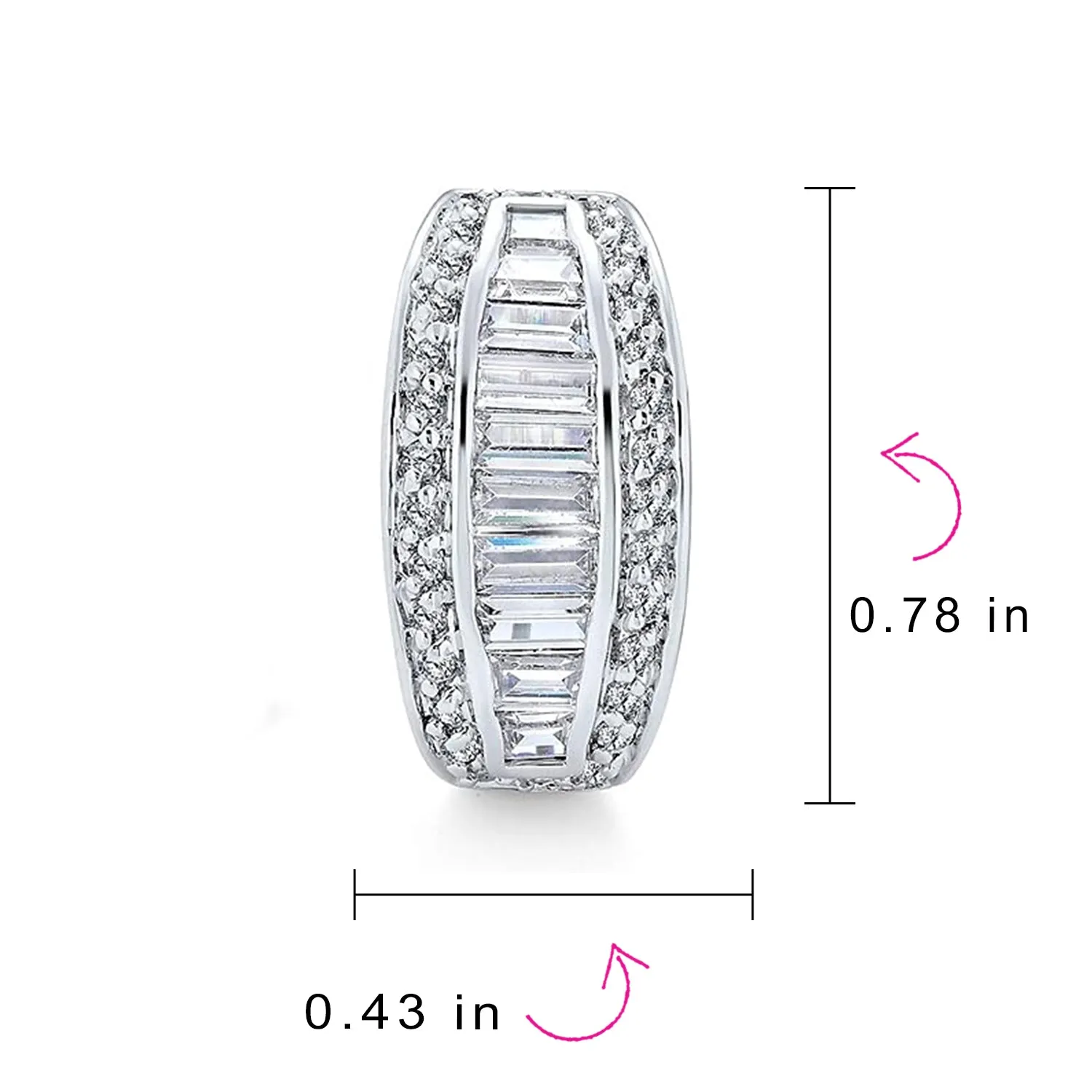 Eternity Emerald Cut AAA CZ Hoop Earrings Gold Silver Plated 1" Dia