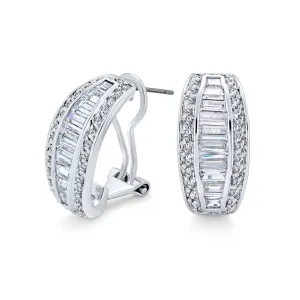 Eternity Emerald Cut AAA CZ Hoop Earrings Gold Silver Plated 1" Dia