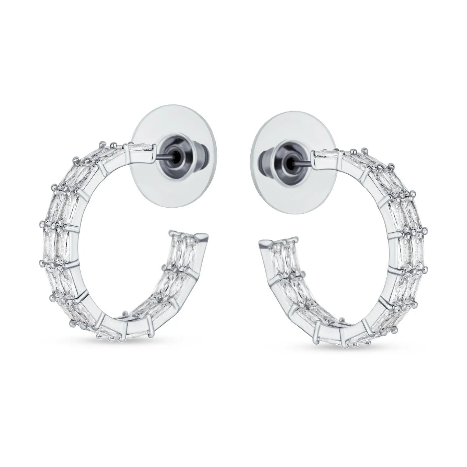 Eternity Emerald Cut AAA CZ Hoop Earrings Gold Silver Plated 1" Dia