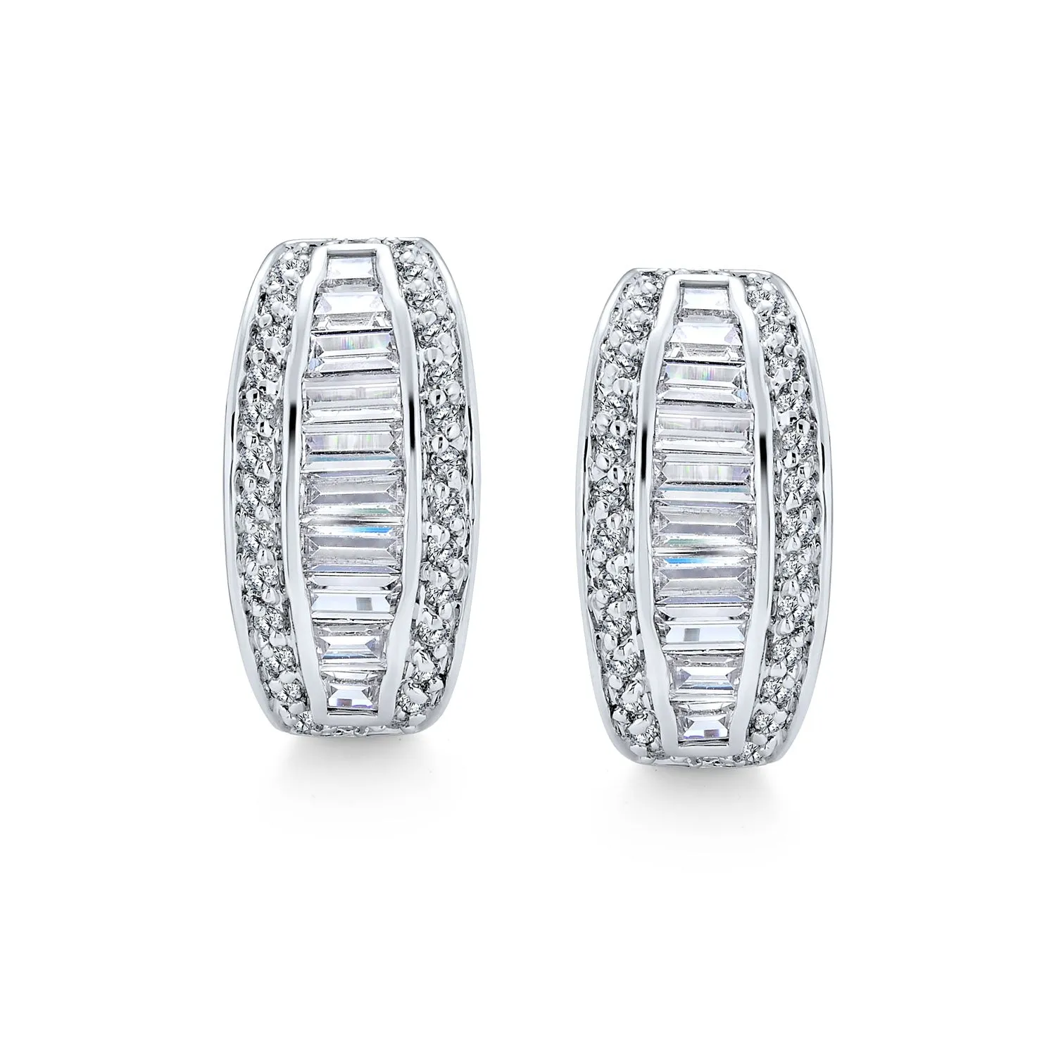 Eternity Emerald Cut AAA CZ Hoop Earrings Gold Silver Plated 1" Dia