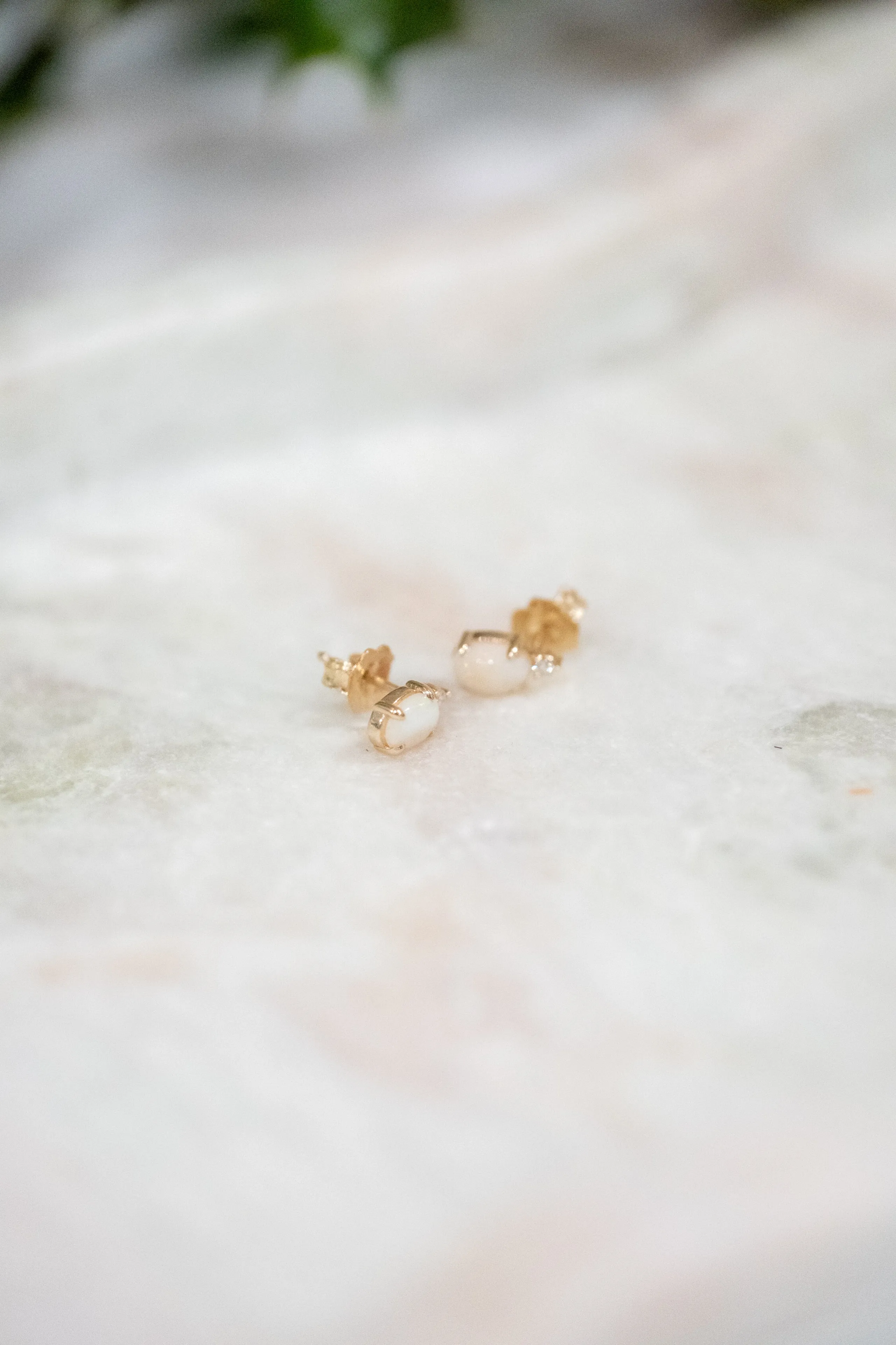 Ethiopian Opal and Diamond Studs, 14k Yellow Gold Earrings