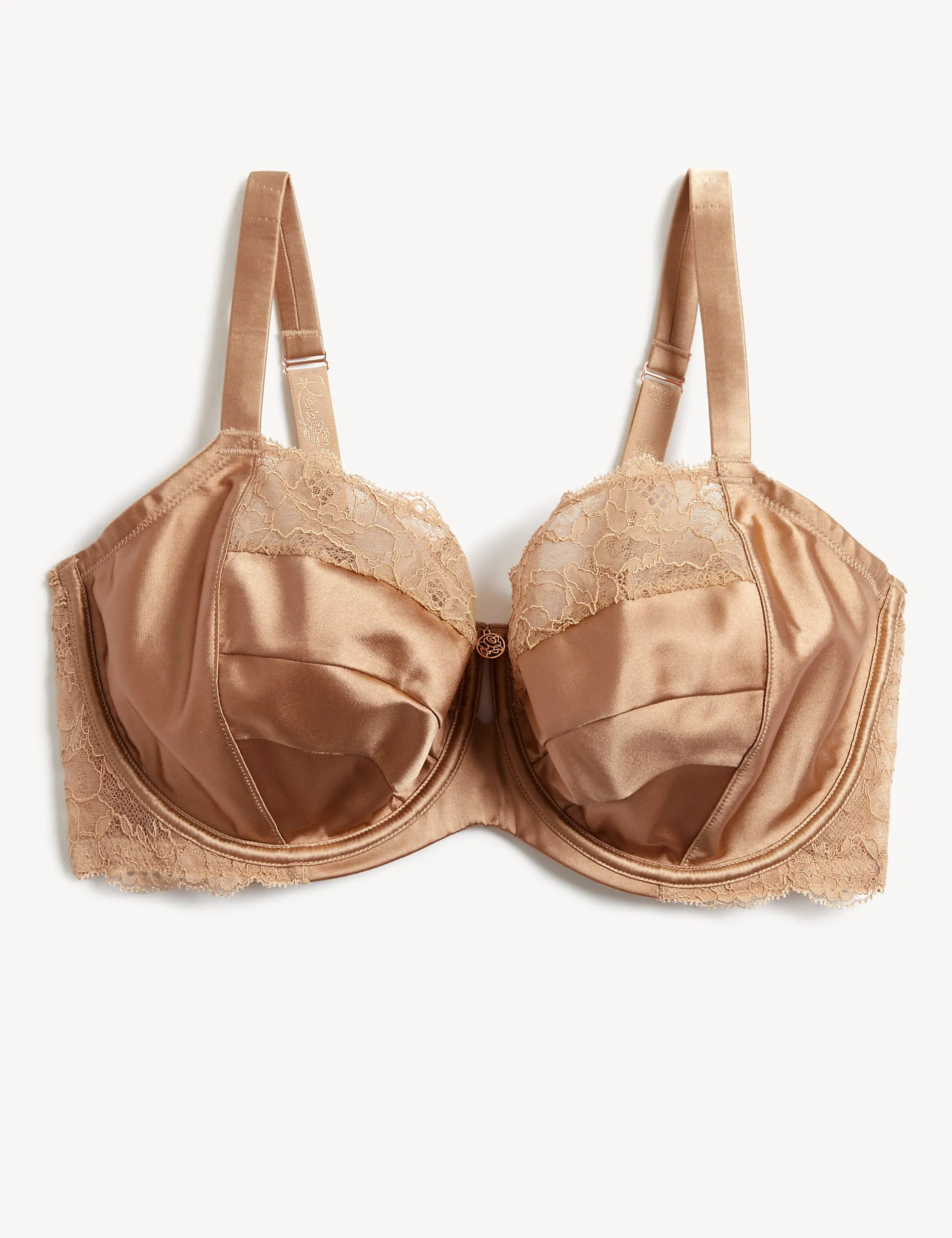 F-H Rosie Silk and Lace Underwire Balcony Bra, Rich Amber