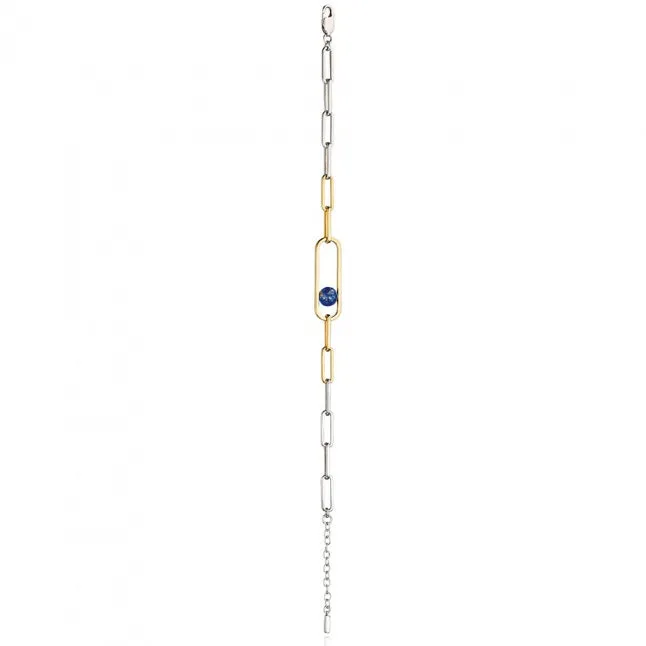 Fiorelli Silver Long Link Bracelet with Blue Lapis Agate