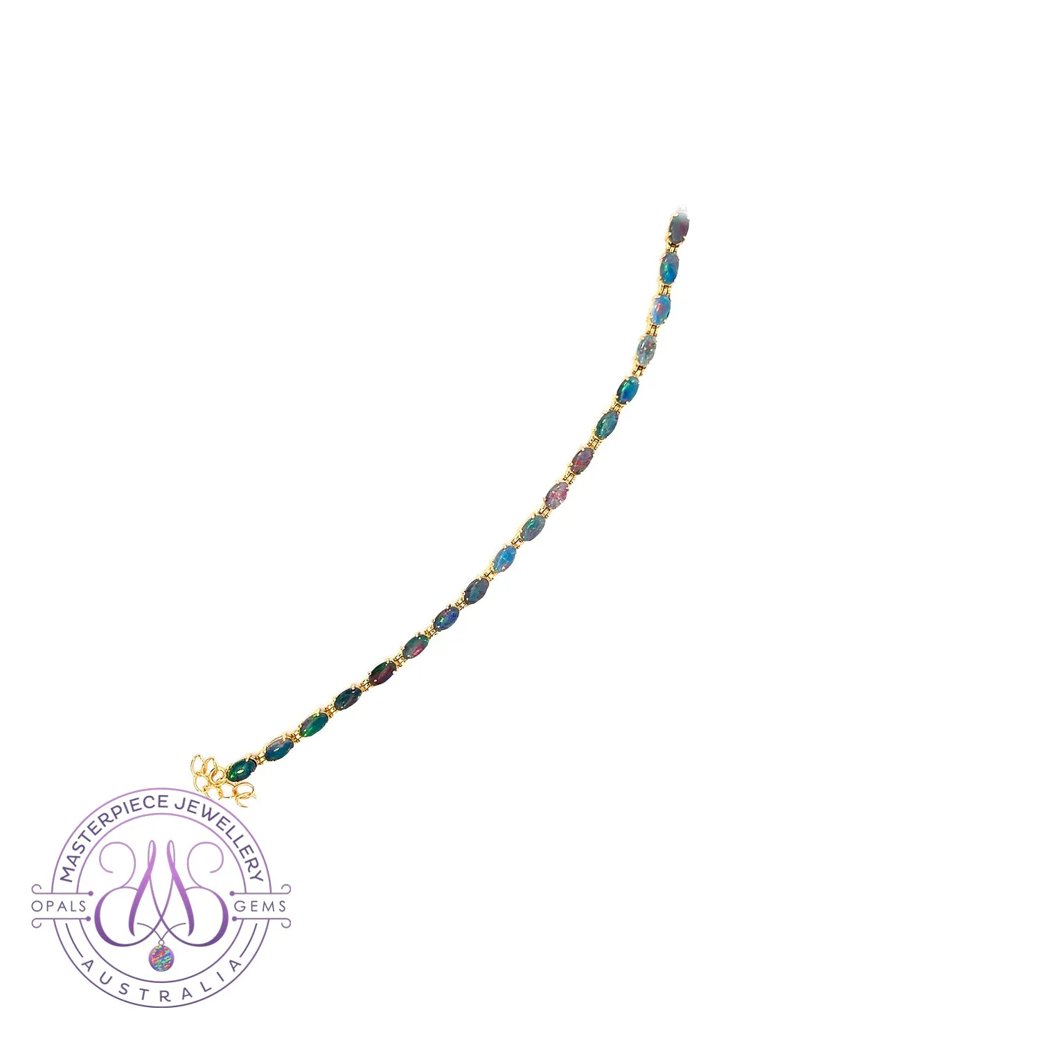 Gold plated sterling silver 5x3mm Opal triplet tennis bracelet design