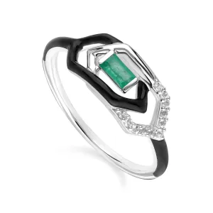 Grand Deco Emaille, Weiß Topas & Smaragd Link Ring