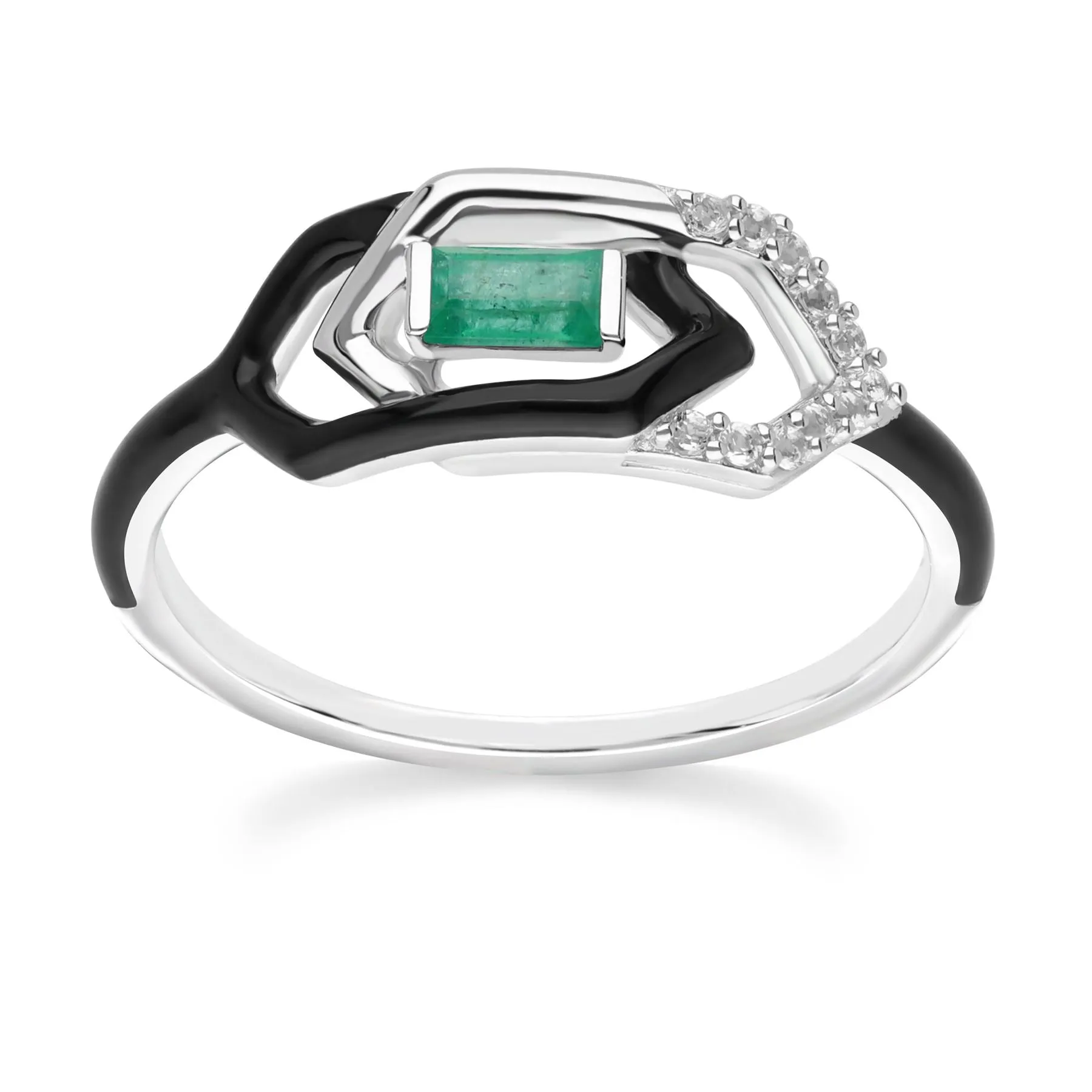 Grand Deco Emaille, Weiß Topas & Smaragd Link Ring