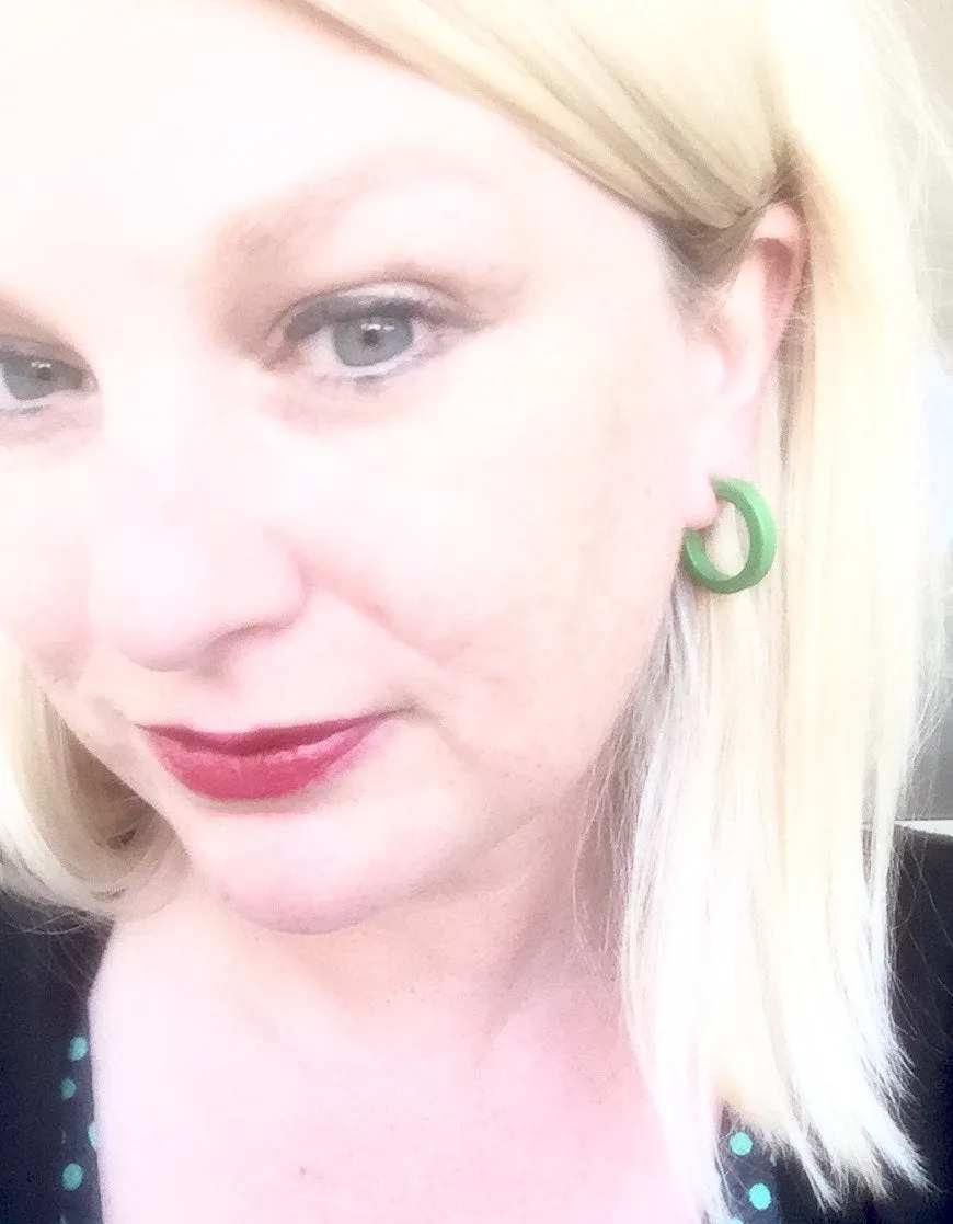 Green Small Pin Up Lucite Hoop Earrings *as is