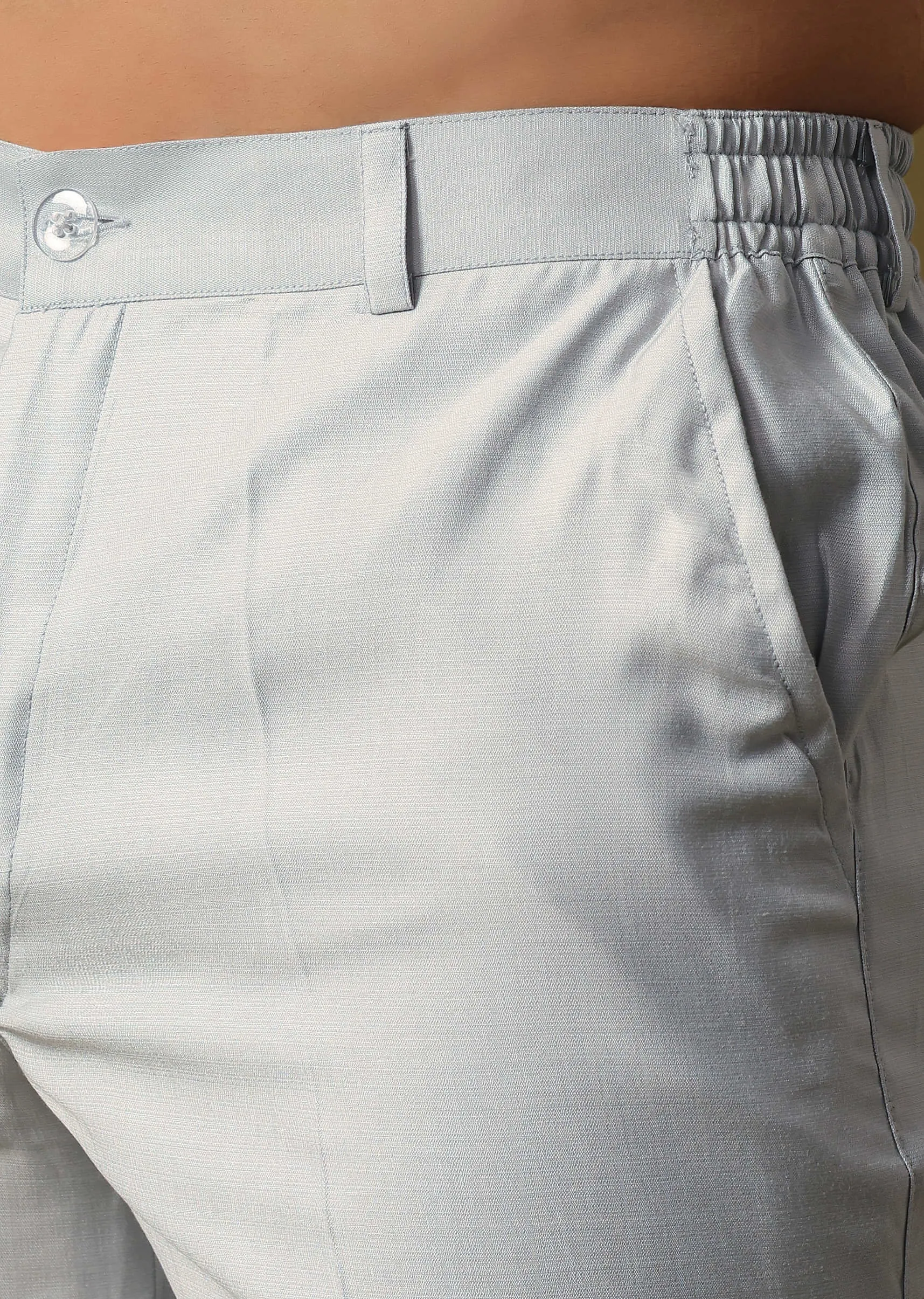 Grey Silk Kurta Jacket Set With Mirror Work For Men