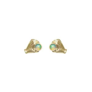 Hand   Stone Studs - 14ky   Opal
