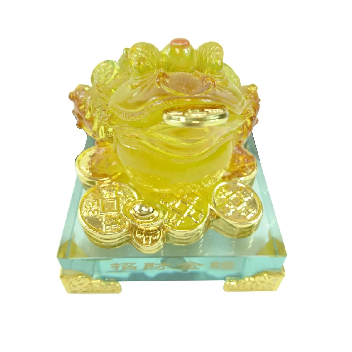 HONGVILLE Traditional Chinese Feng Shui Decor Fortune Wealth Prosperity Decorative Statue (Amber Money Toad)