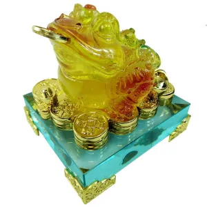 HONGVILLE Traditional Chinese Feng Shui Decor Fortune Wealth Prosperity Decorative Statue (Amber Money Toad)
