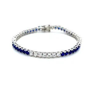 Ibiza Blue Sapphire   Clear CZ’s Pattern 3 Prong Tennis Bracelet