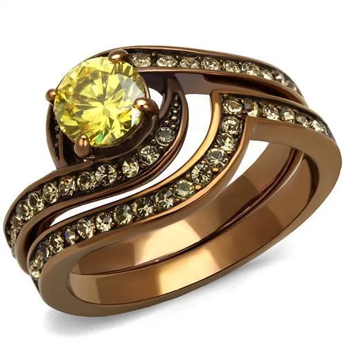 IP Coffee light Stainless Steel Ring with AAA Grade CZ in Topaz for Women Style TK2959