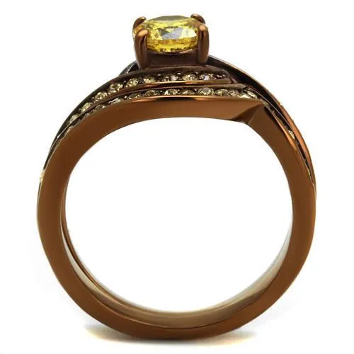 IP Coffee light Stainless Steel Ring with AAA Grade CZ in Topaz for Women Style TK2959