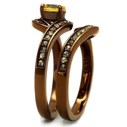 IP Coffee light Stainless Steel Ring with AAA Grade CZ in Topaz for Women Style TK2959