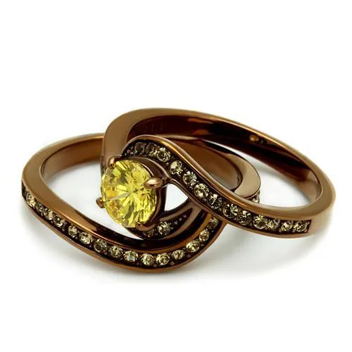 IP Coffee light Stainless Steel Ring with AAA Grade CZ in Topaz for Women Style TK2959