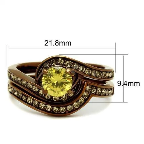 IP Coffee light Stainless Steel Ring with AAA Grade CZ in Topaz for Women Style TK2959