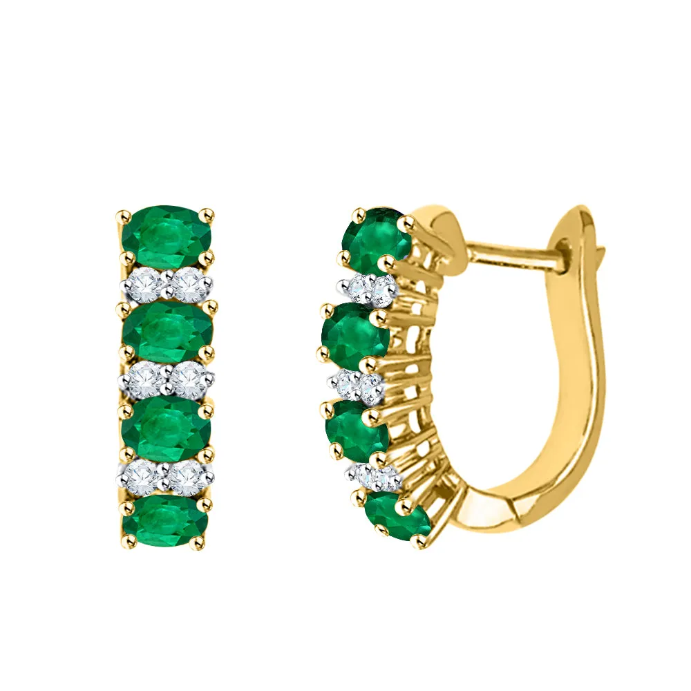 KATARINA Diamond with Alternating Emerald Huggie Earrings (1 5/8 cttw)