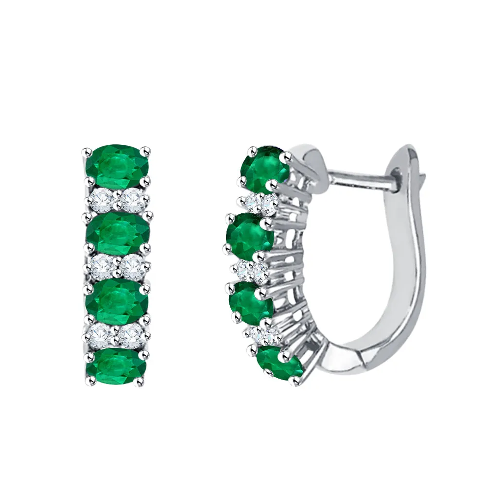 KATARINA Diamond with Alternating Emerald Huggie Earrings (1 5/8 cttw)