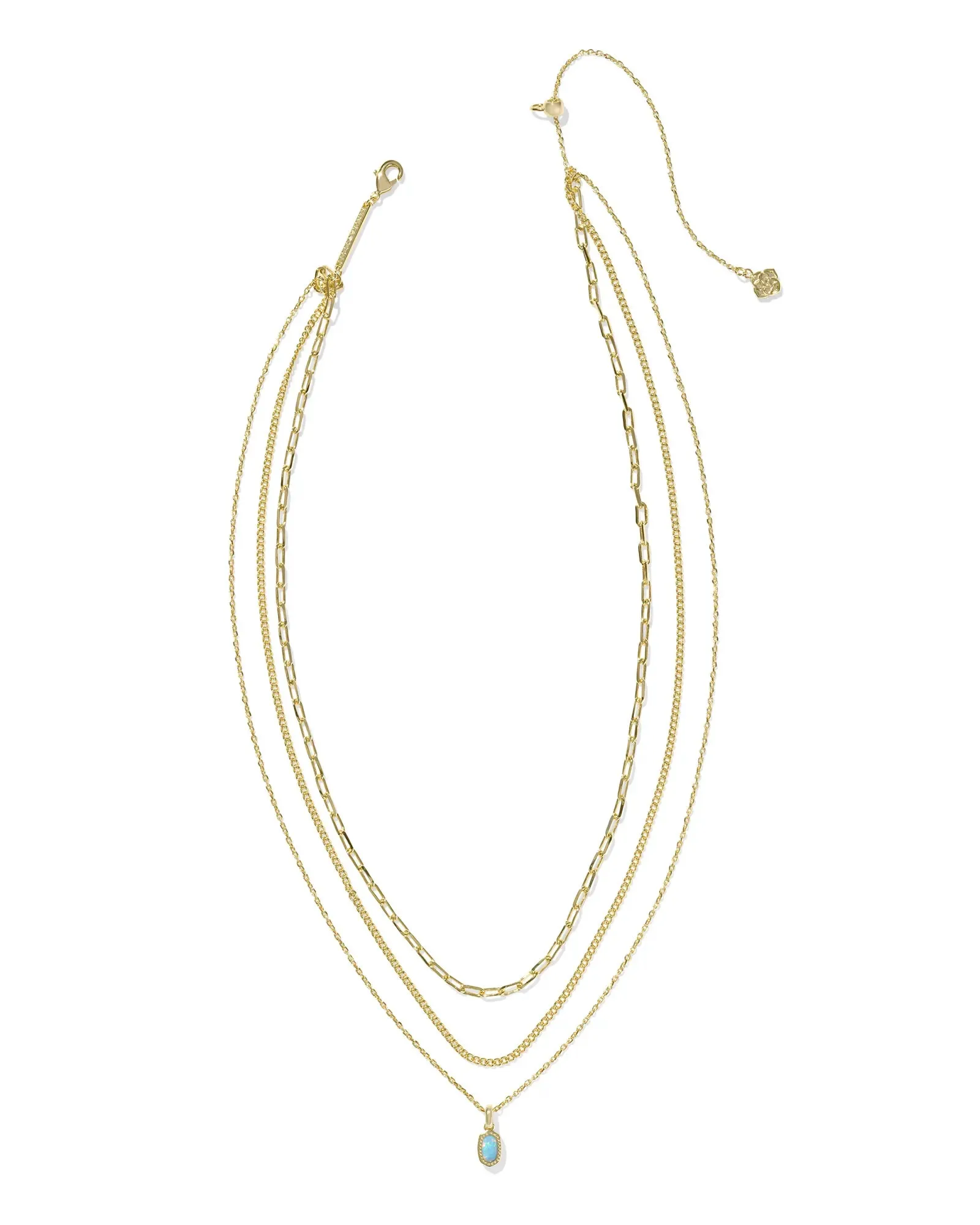 Kendra Scott Mini Elisa Triple Strand Necklace Gold Light Teal Kyocera Opal