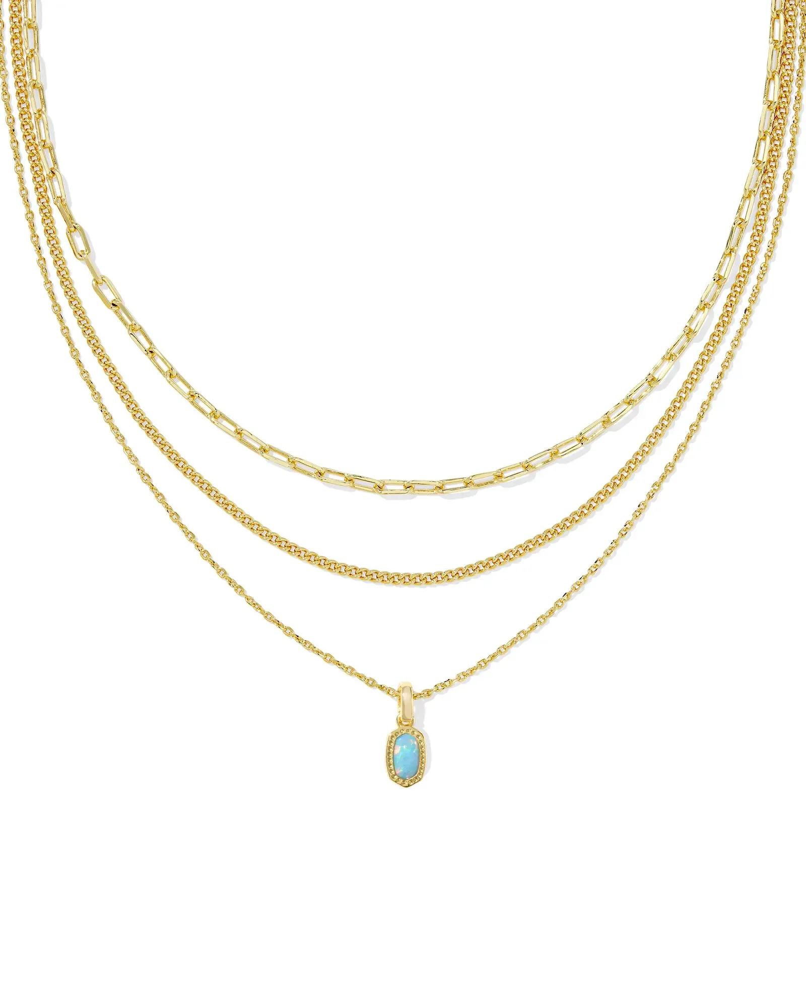 Kendra Scott Mini Elisa Triple Strand Necklace Gold Light Teal Kyocera Opal