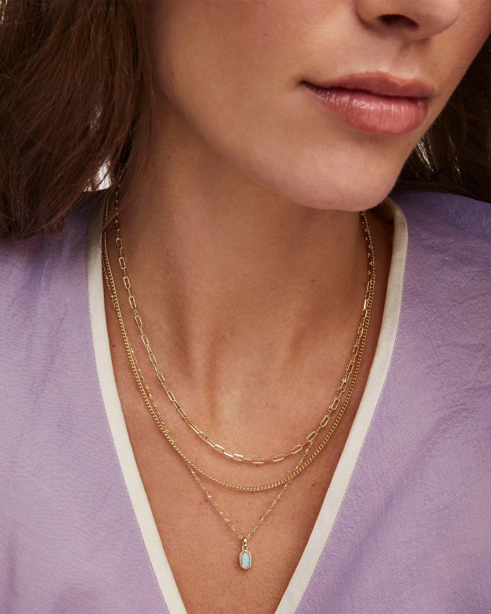 Kendra Scott Mini Elisa Triple Strand Necklace Gold Light Teal Kyocera Opal
