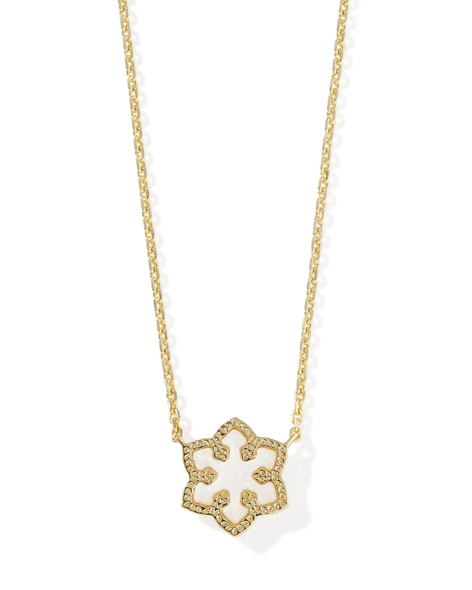 Kendra Scott Snowflake Short Pendant Necklace Gold White Kyocera Opal