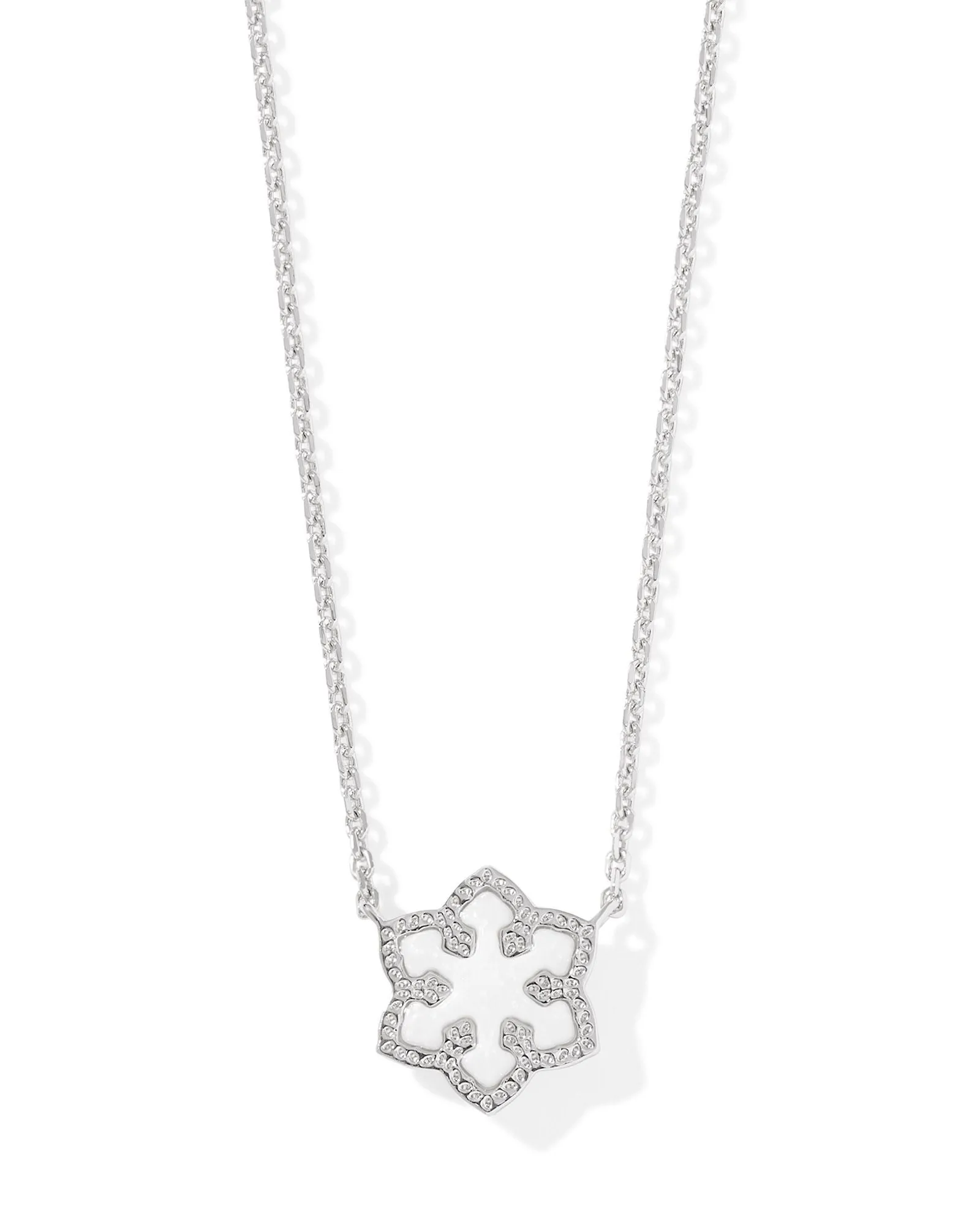 Kendra Scott Snowflake Short Pendant Necklace Silver White Kyocera Opal