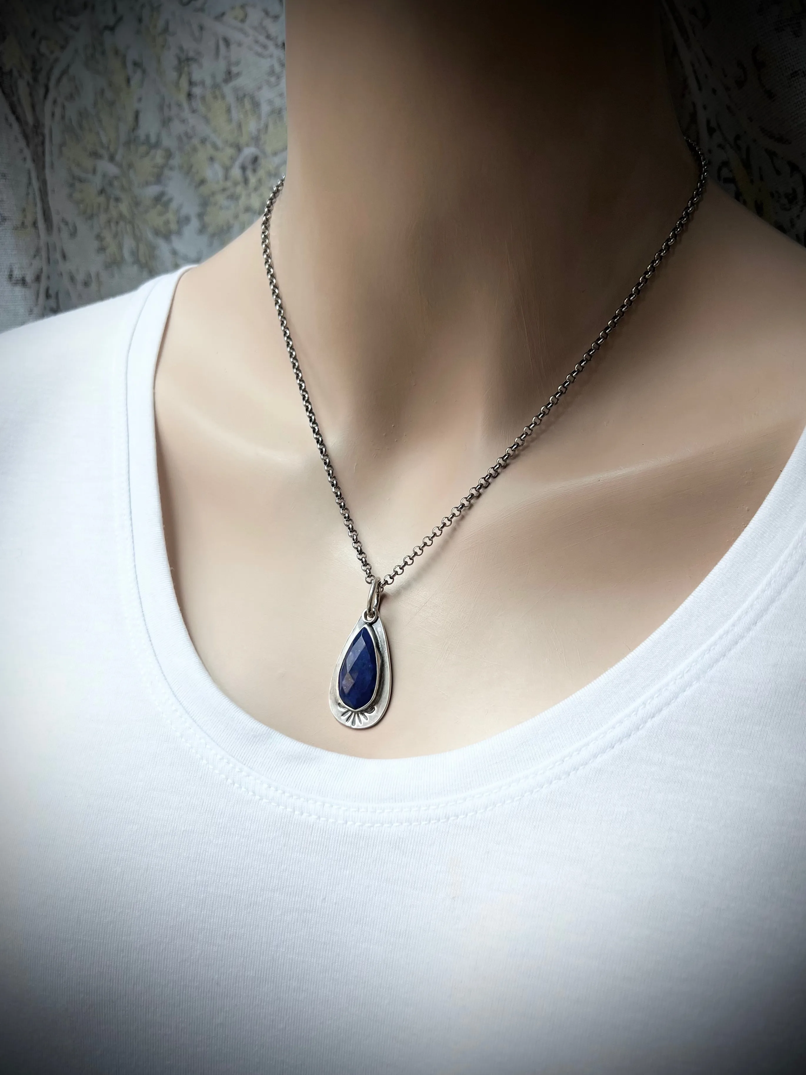 Lapis Lazuli Teardrop Pendant - Handmade One-of-a-kind Pendant