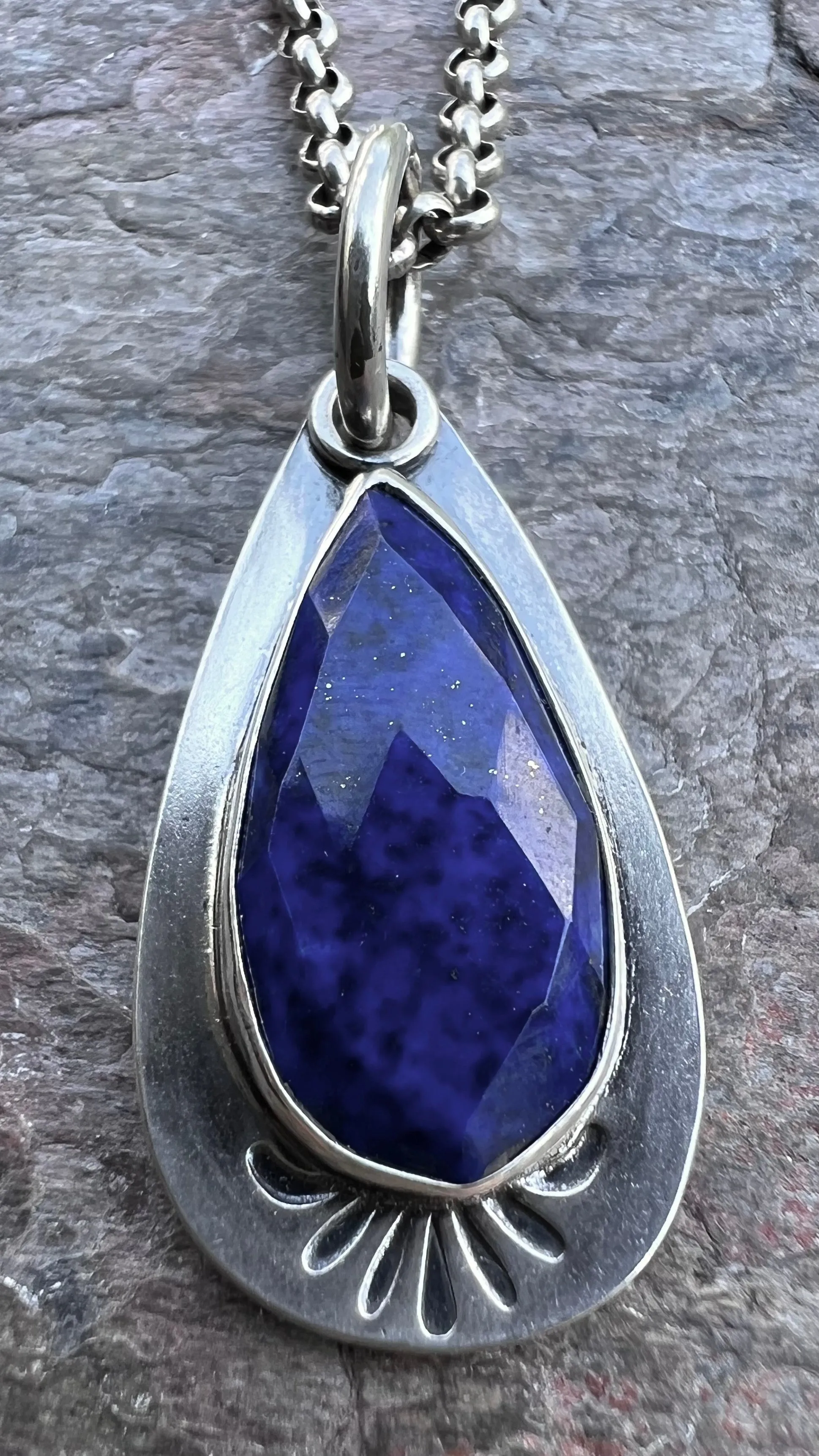 Lapis Lazuli Teardrop Pendant - Handmade One-of-a-kind Pendant