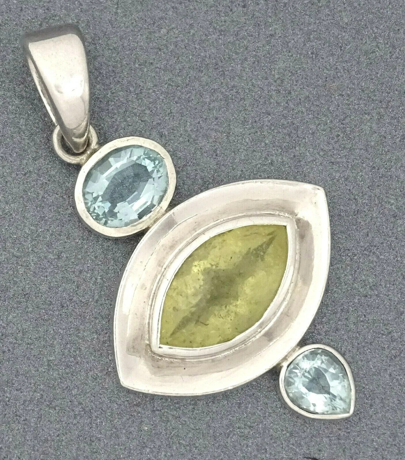 Lemon Quartz & Blue Topaz 925 Sterling Silver Pendant