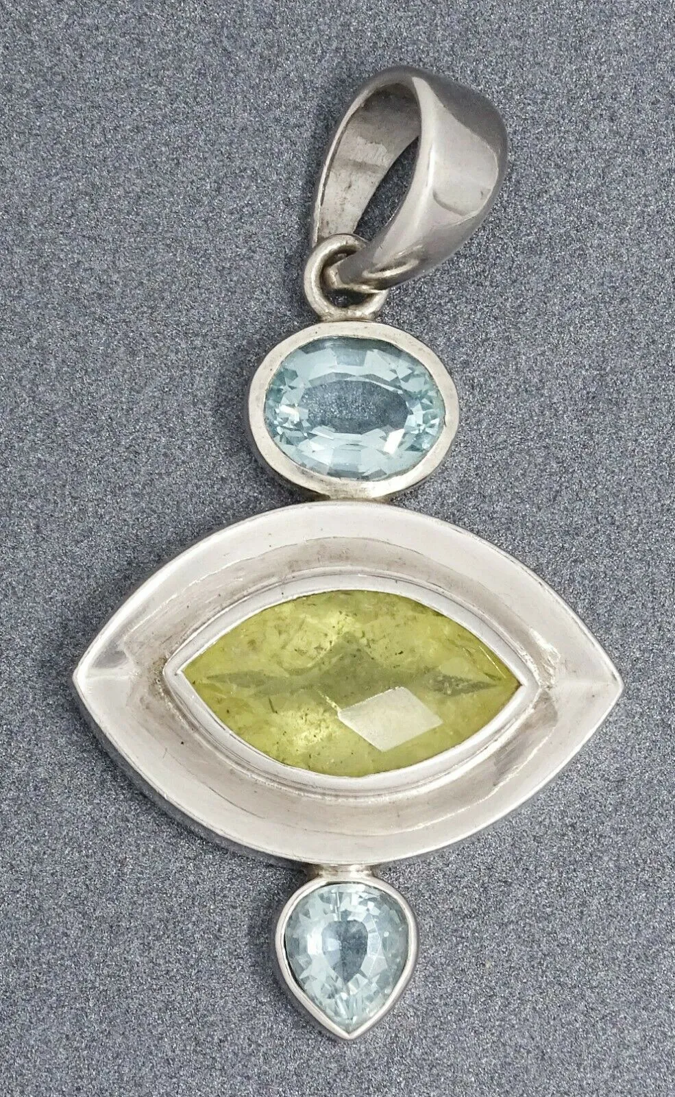 Lemon Quartz & Blue Topaz 925 Sterling Silver Pendant