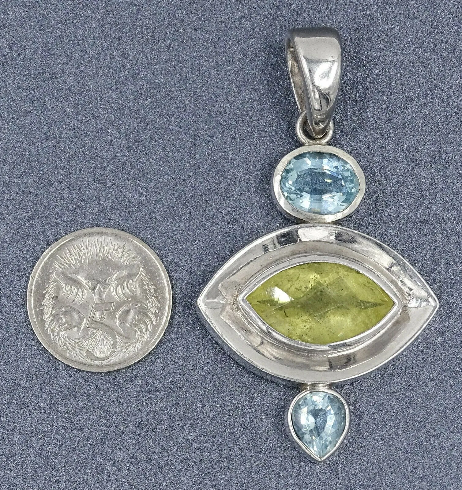 Lemon Quartz & Blue Topaz 925 Sterling Silver Pendant