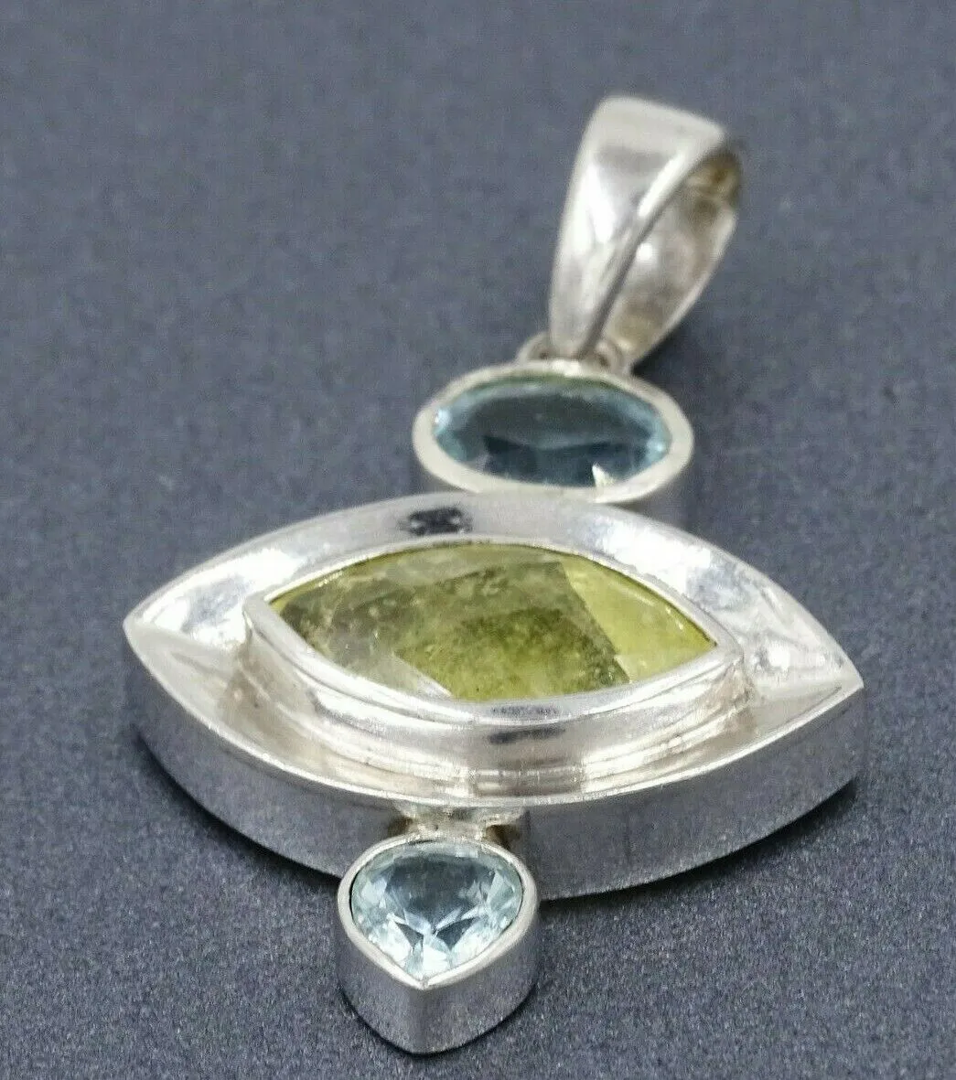 Lemon Quartz & Blue Topaz 925 Sterling Silver Pendant